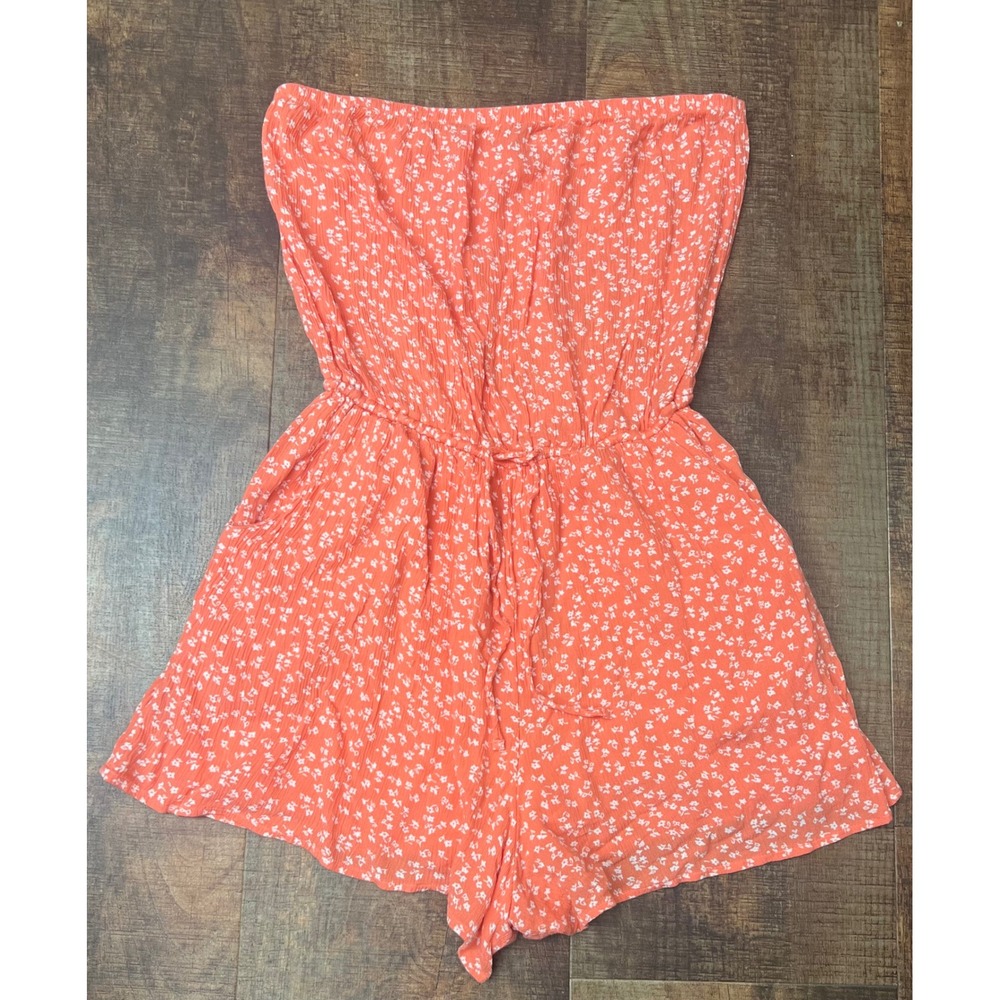 Hollister California Womens Medium Orange White Floral Strapless Romper Festival